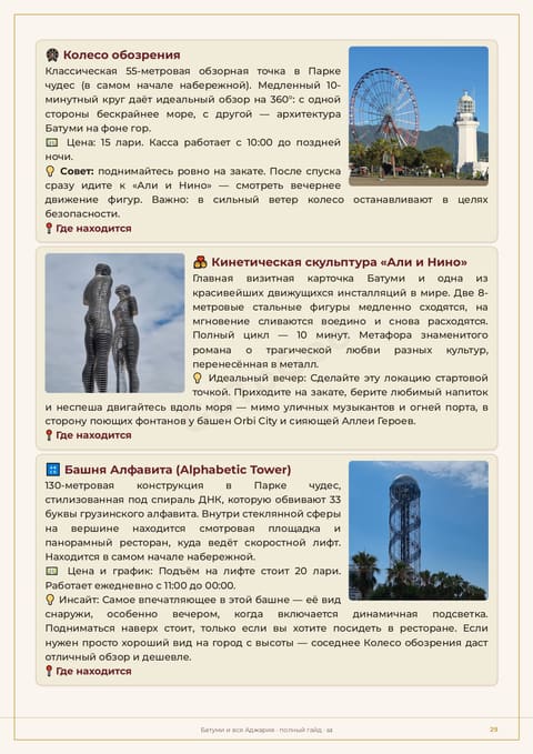 Пример страницы гайда: скульптура «Али и Нино» в Батуми