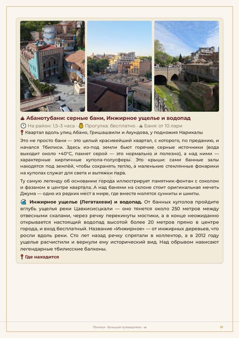 Пример страницы гайда: квартал серных бань Абанотубани и Инжирное ущелье